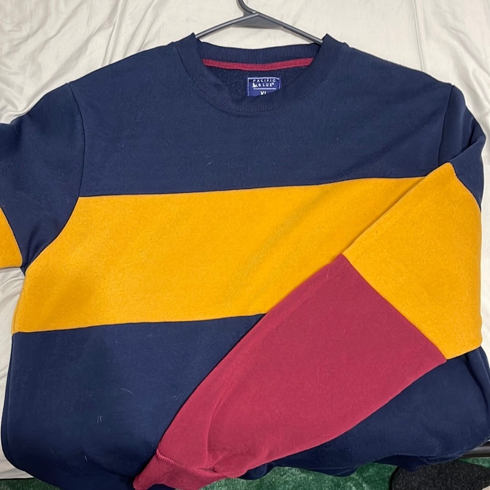 Navy Blue, mustard yellow and maroon long sleeve.